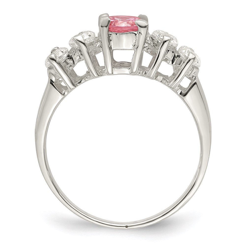 Sterling Silver Pink Round CZ w/Side Stones Ring