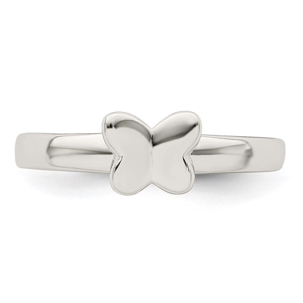 Sterling Silver Rhodium-plated Polished Butterfly Ring