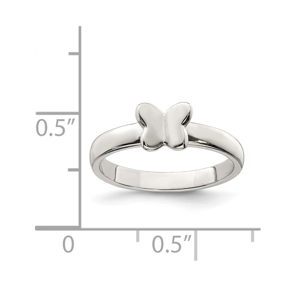Sterling Silver Rhodium-plated Polished Butterfly Ring