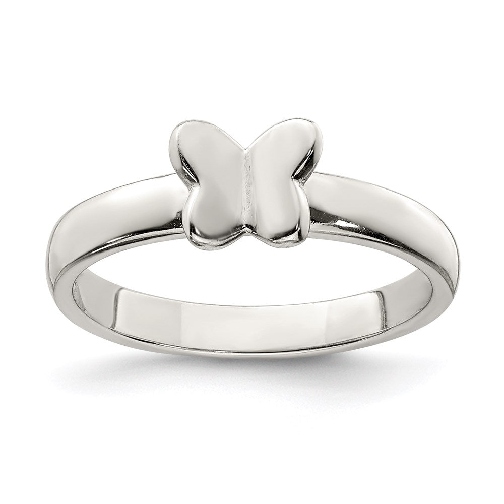 Sterling Silver Rhodium-plated Polished Butterfly Ring