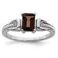 Sterling Silver Rhodium Diam. & Smoky Quartz Ring