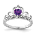 Sterling Silver Rhodium Plated Diamond & Amethyst Teardrop Ring