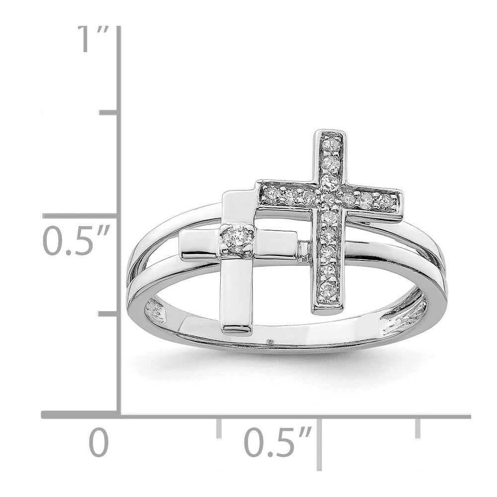 Sterling Silver Rhodium Plated Diamond Crosses Ring