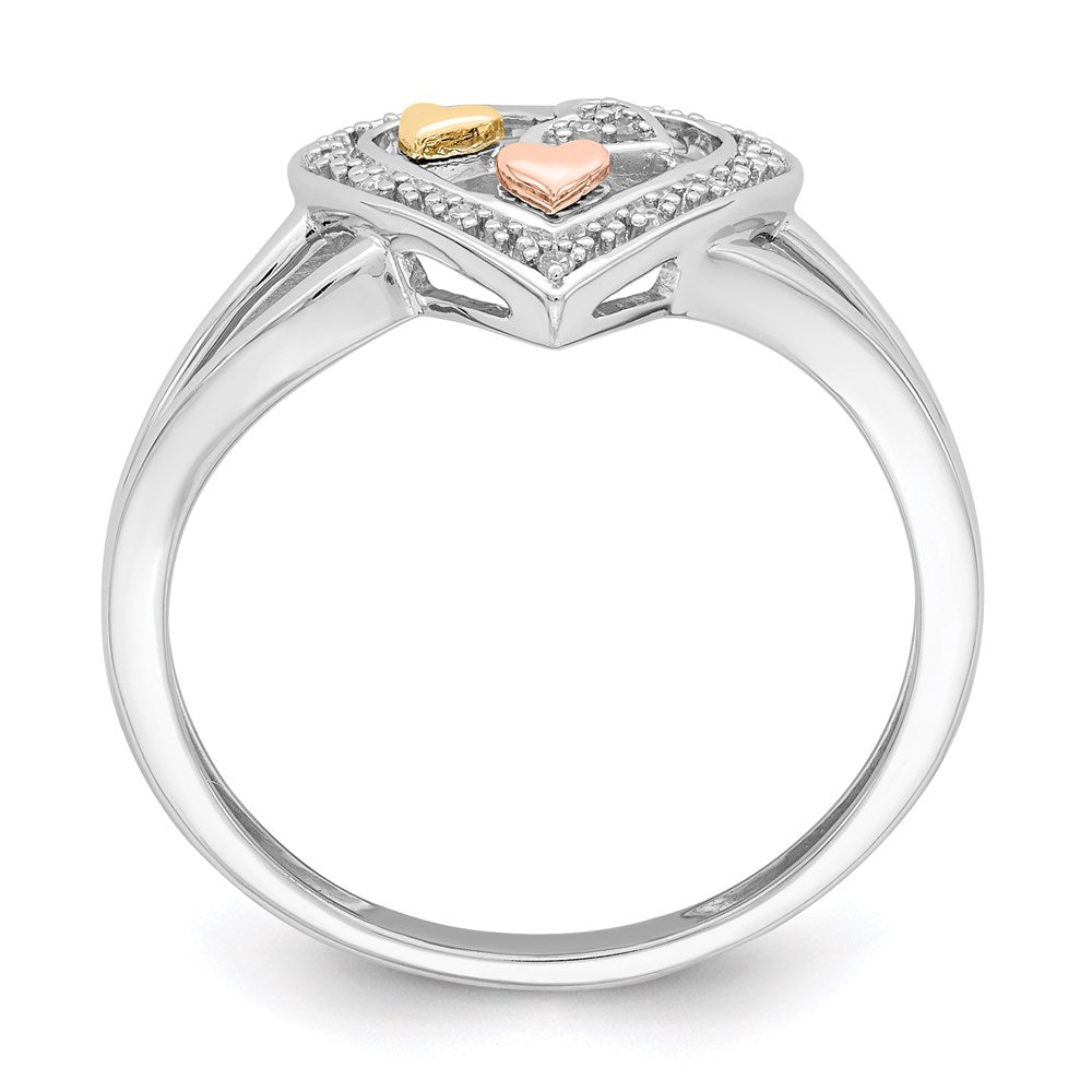 Sterling Silver RH Plated with Gold-tone & Rose-tone Accent Dia Ring