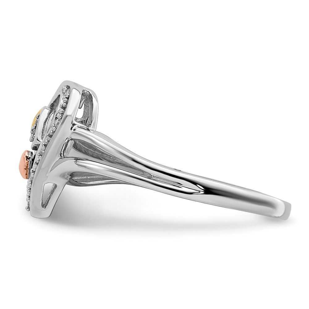 Sterling Silver RH Plated with Gold-tone & Rose-tone Accent Dia Ring