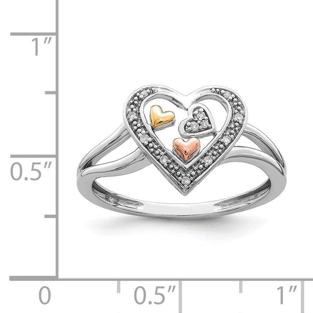 Sterling Silver RH Plated with Gold-tone & Rose-tone Accent Dia Ring