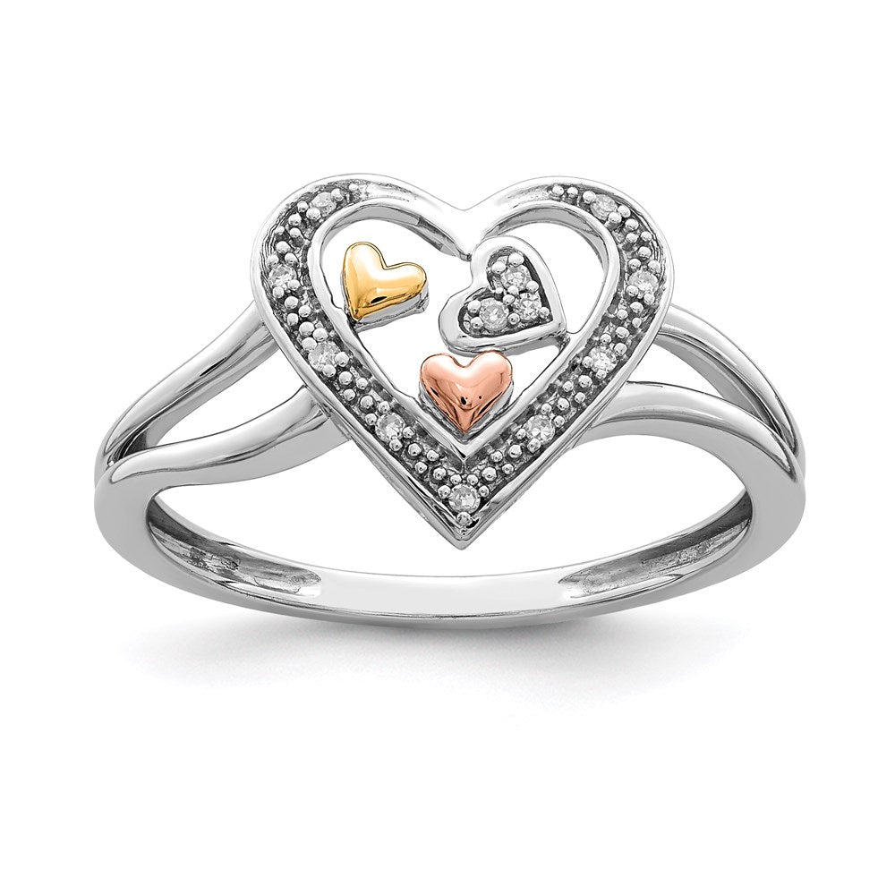 Sterling Silver RH Plated with Gold-tone & Rose-tone Accent Dia Ring