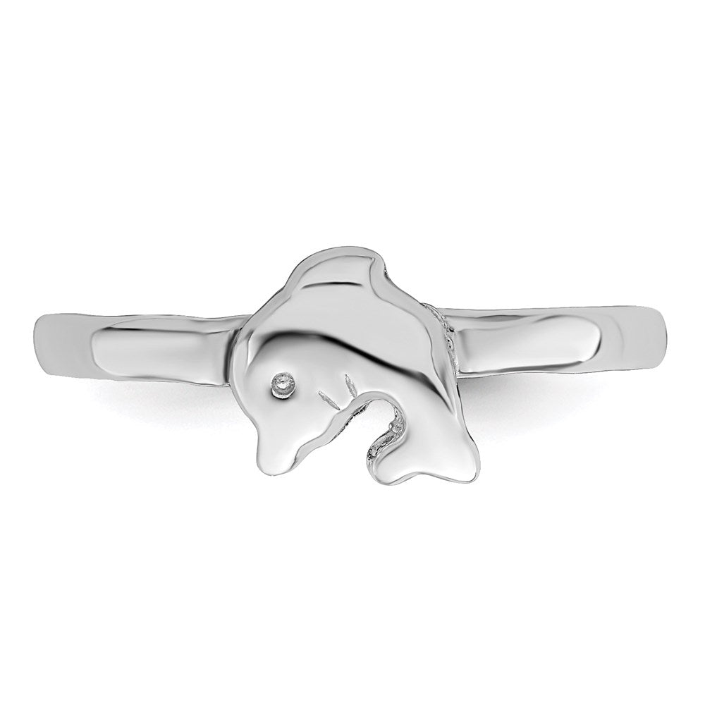 Sterling Silver Rhodium-plated Polished Dolphin Ring