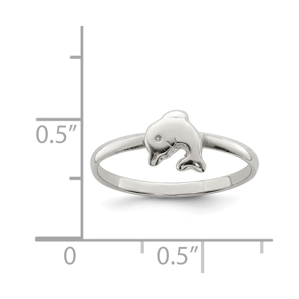 Sterling Silver Rhodium-plated Polished Dolphin Ring