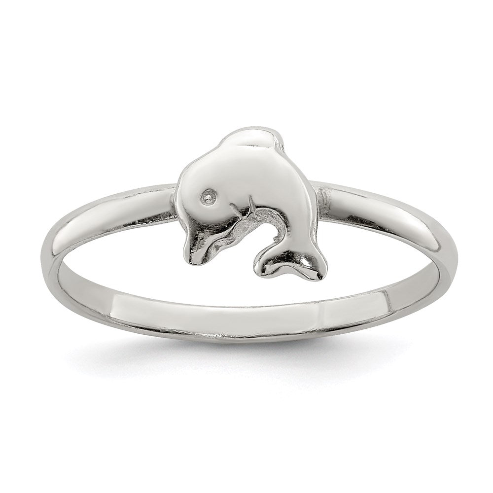 Sterling Silver Rhodium-plated Polished Dolphin Ring