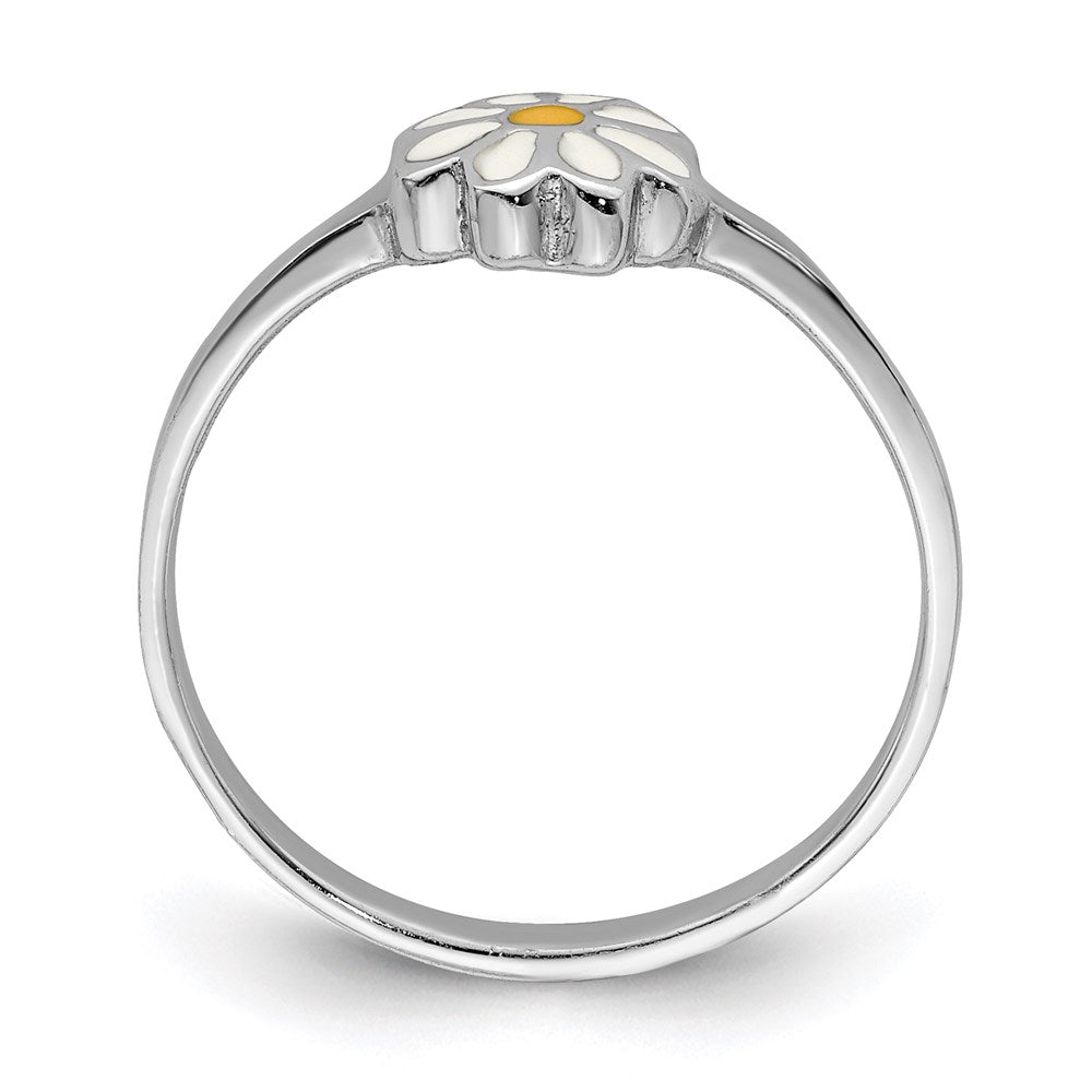 Sterling Silver RH-plated White & Yellow Enameled Daisy Ring
