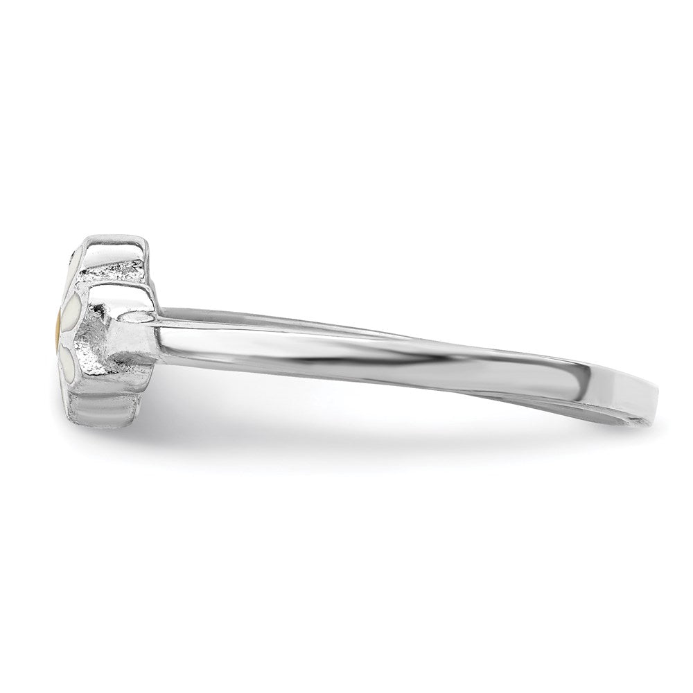 Sterling Silver RH-plated White & Yellow Enameled Daisy Ring