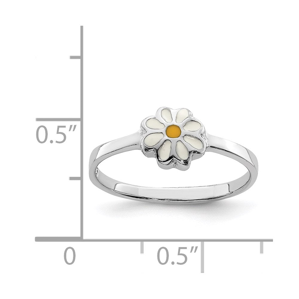 Sterling Silver RH-plated White & Yellow Enameled Daisy Ring