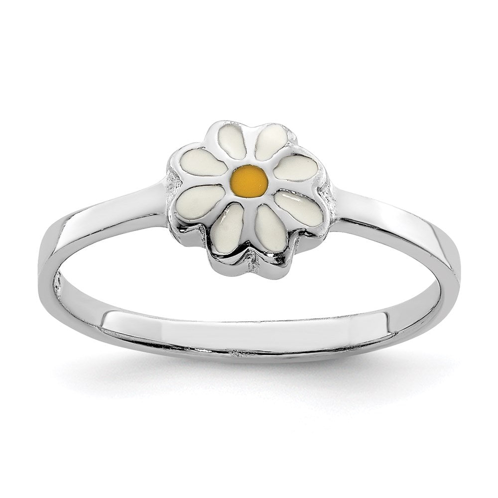Sterling Silver RH-plated White & Yellow Enameled Daisy Ring