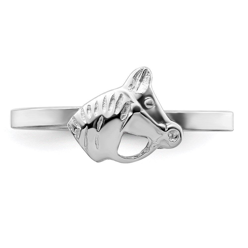 Sterling Silver Rhodium-plated Polished & Textured Horse Ring