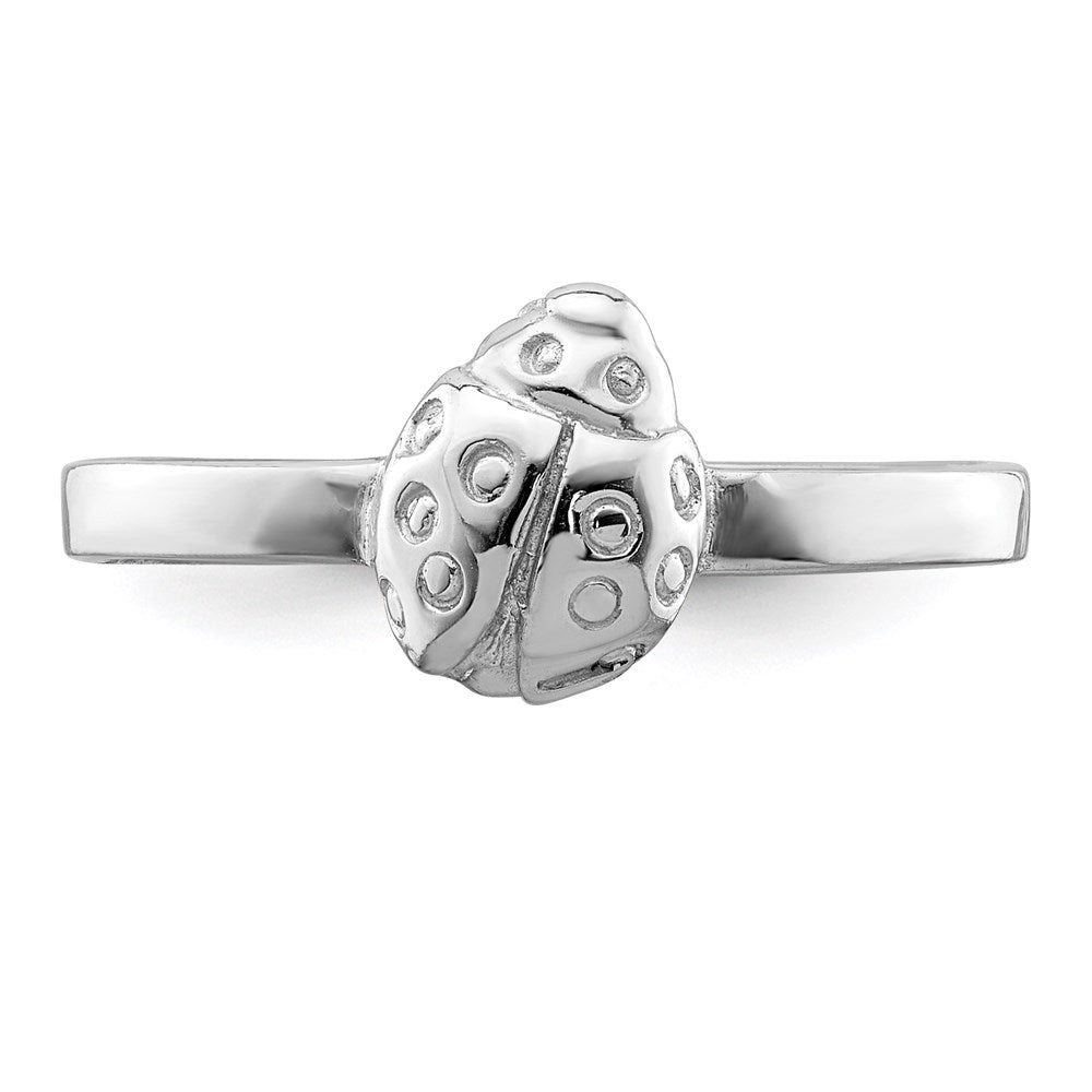 Sterling Silver Rhodium-plated Polished Ladybug Ring