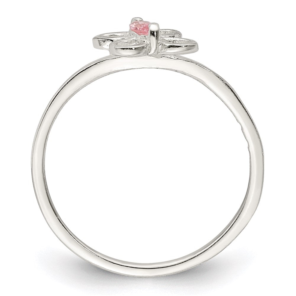 Sterling Silver Polished Pink CZ Butterfly Ring