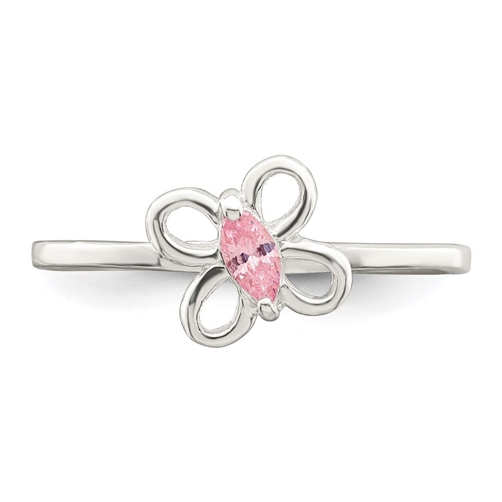 Sterling Silver Polished Pink CZ Butterfly Ring