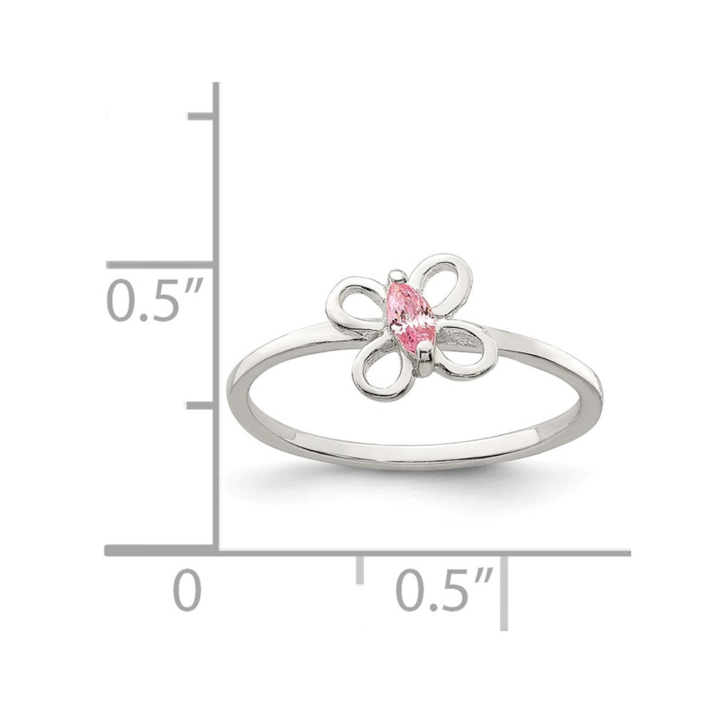 Sterling Silver Polished Pink CZ Butterfly Ring