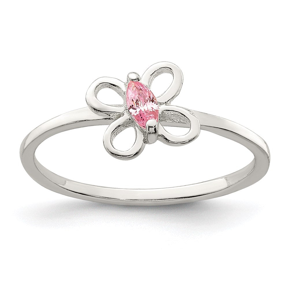 Sterling Silver Polished Pink CZ Butterfly Ring