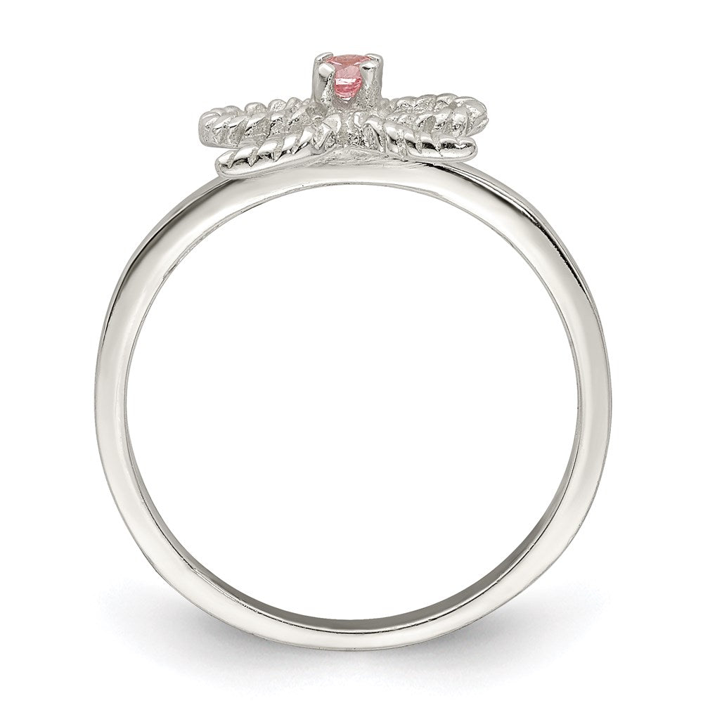 Sterling Silver Polished & Twisted Pink CZ Bow Ring