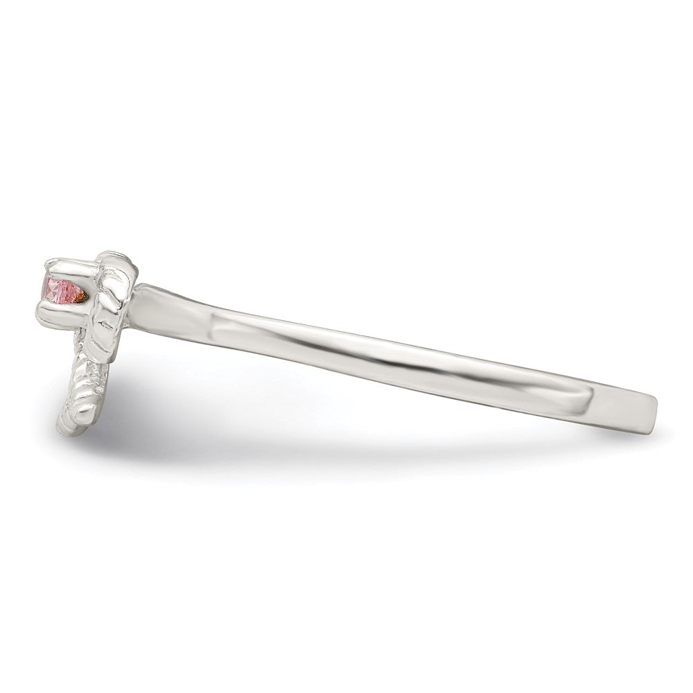 Sterling Silver Polished & Twisted Pink CZ Bow Ring