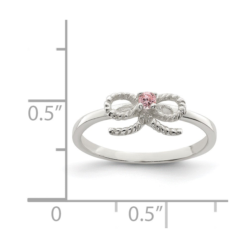 Sterling Silver Polished & Twisted Pink CZ Bow Ring