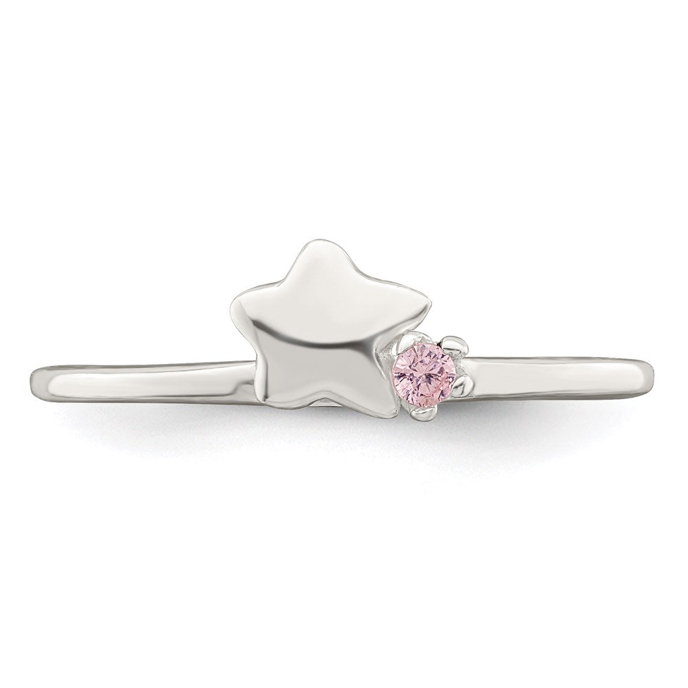 Sterling Silver Polished Pink CZ & Star Ring