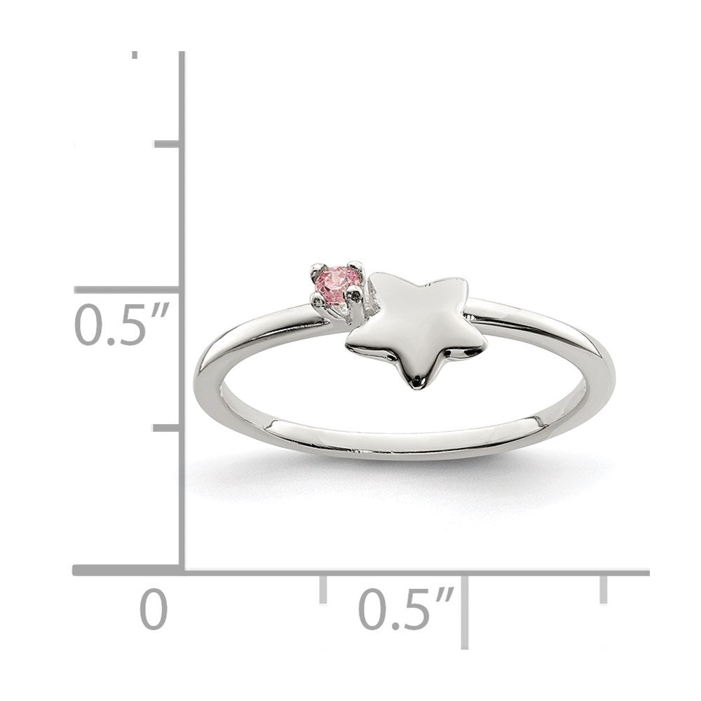 Sterling Silver Polished Pink CZ & Star Ring