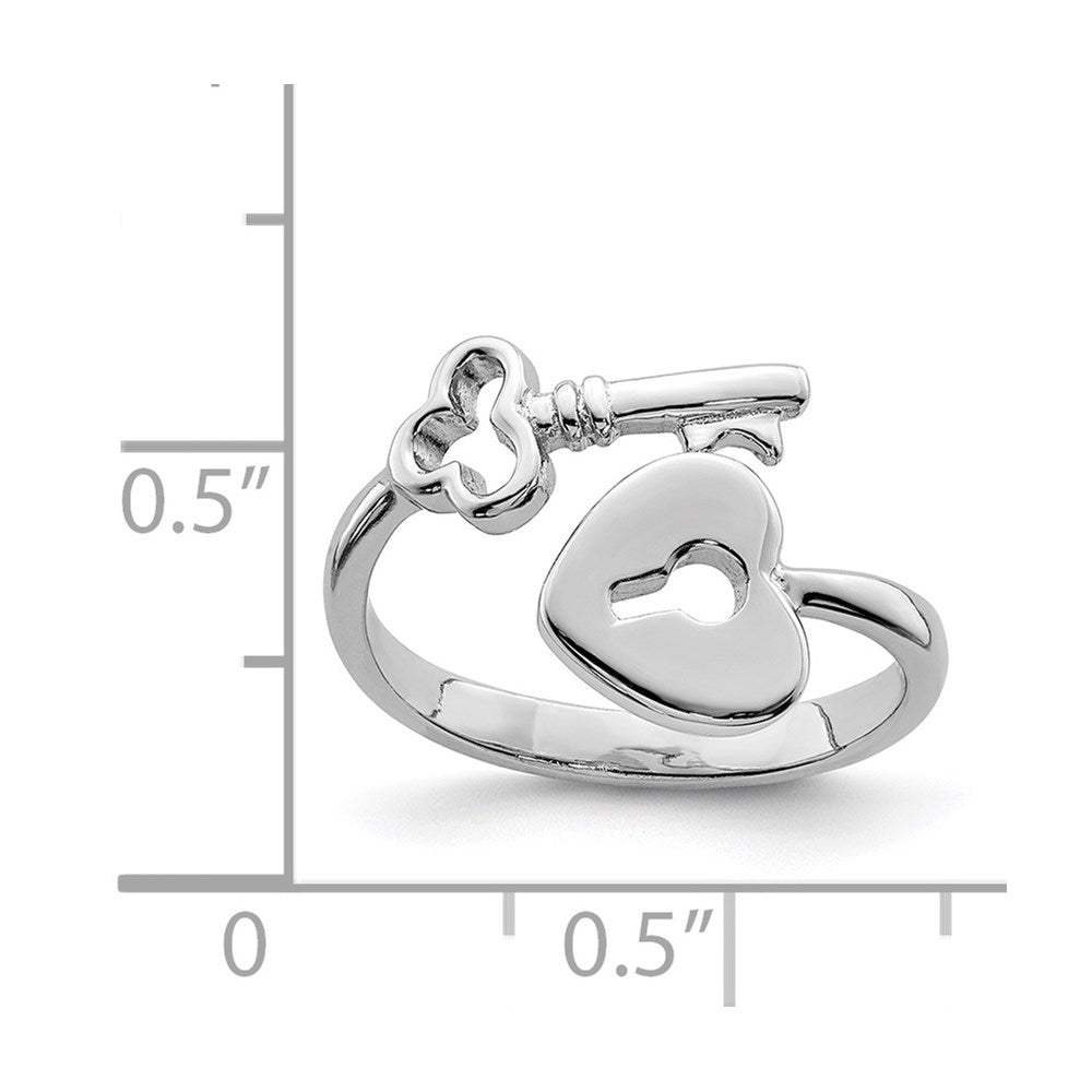 Sterling Silver Rhodium-plated Heart Lock & Key Toe Ring