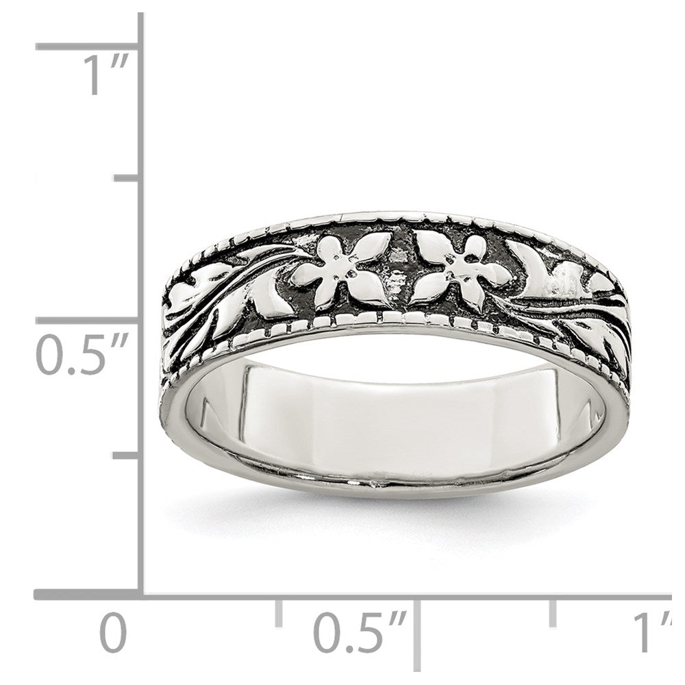 Sterling Silver Antiqued Floral Ring