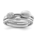 Sterling Silver Rhodium-plated Polished CZ 3 Ring Set