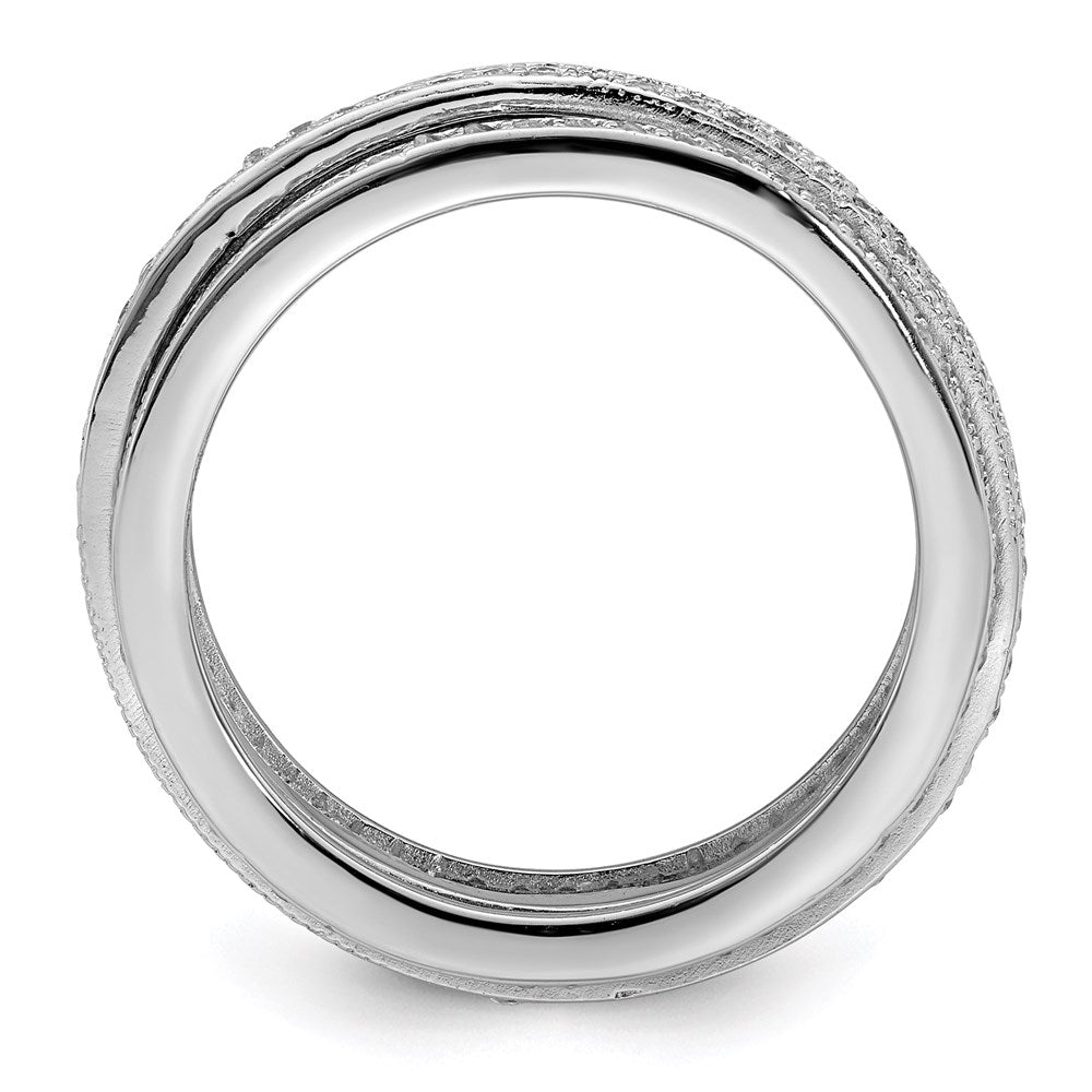 Sterling Silver Polished Rhodium-plated CZ Pavé Eternity Motion Ring