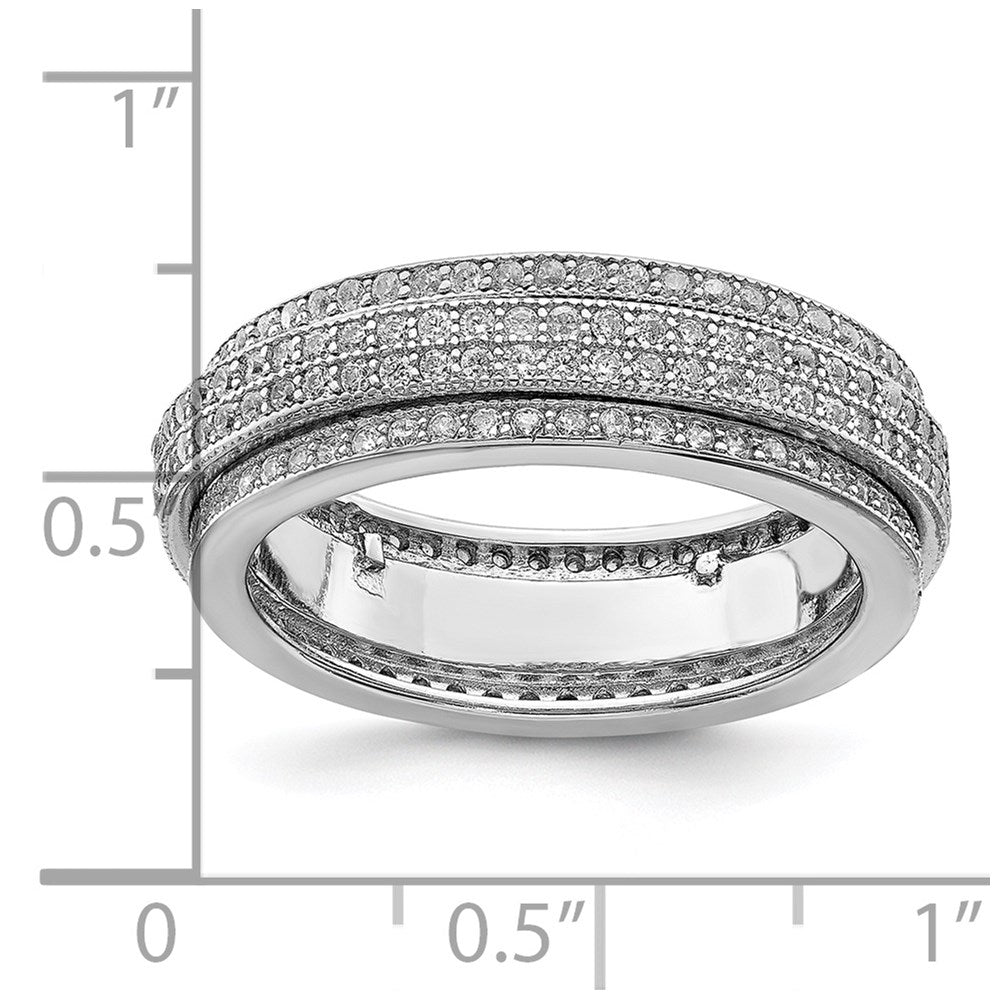 Sterling Silver Polished Rhodium-plated CZ Pavé Eternity Motion Ring