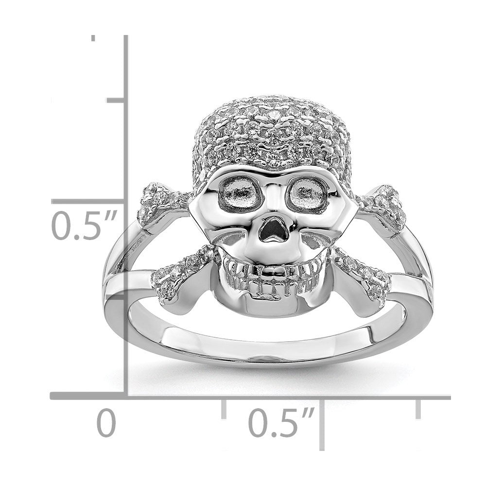 Sterling Silver Rhodium-plated & CZ Skull Ring