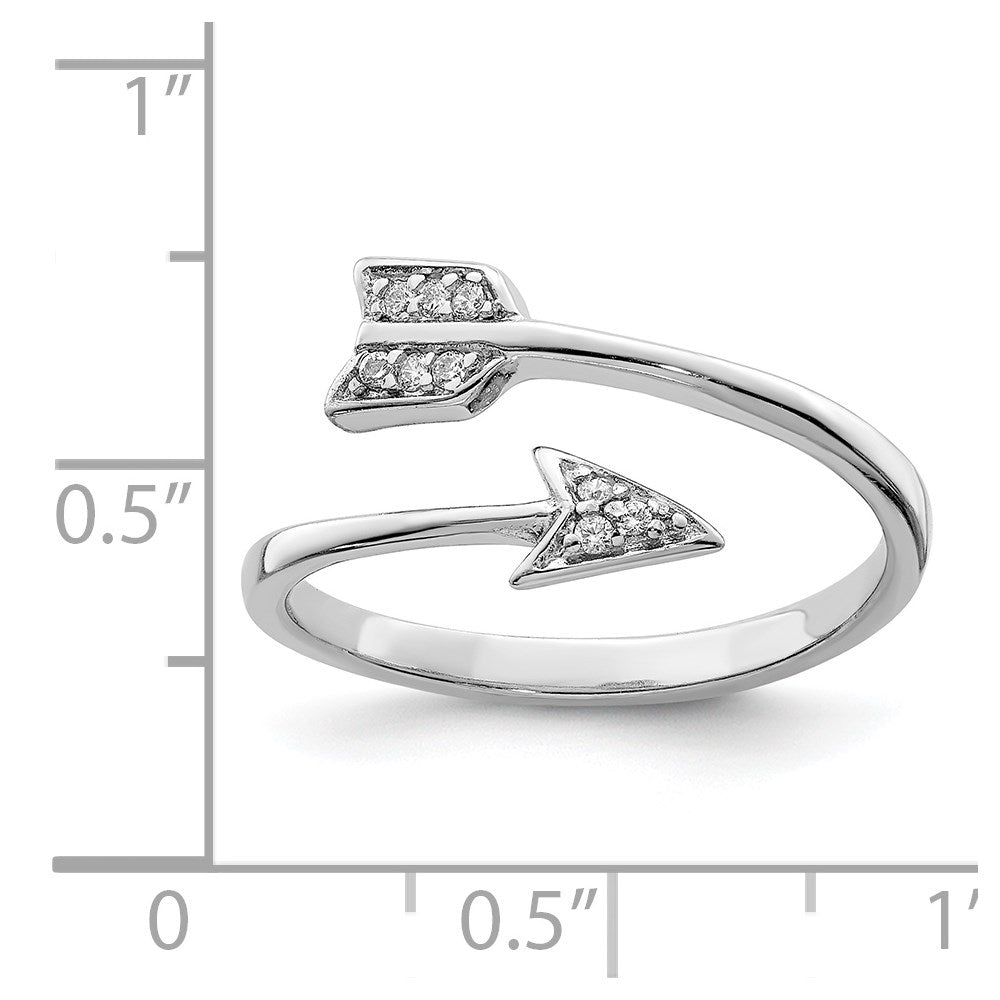 Sterling Silver Rhodium-plated Polished CZ Arrow Adjustable Ring