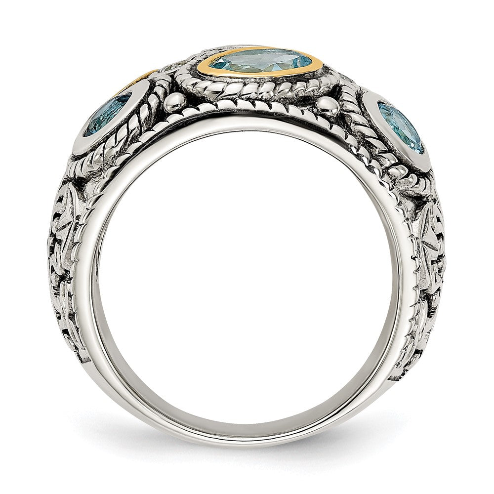 Sterling Silver RH-plated w/14k Gold and Blue Topaz Fancy Ring