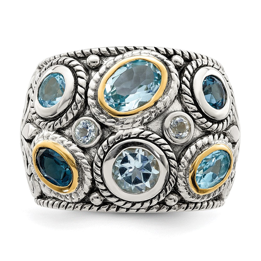 Sterling Silver RH-plated w/14k Gold and Blue Topaz Fancy Ring