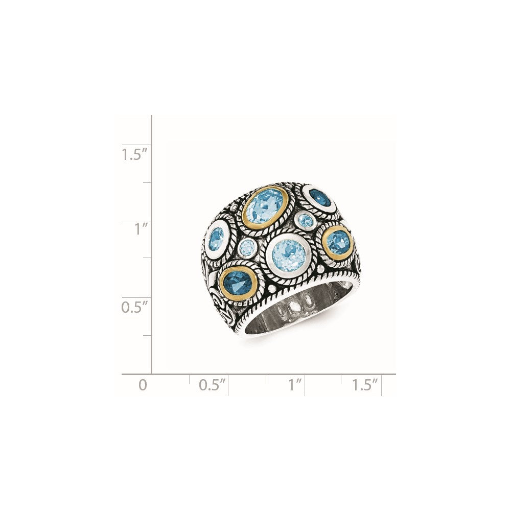 Sterling Silver RH-plated w/14k Gold and Blue Topaz Fancy Ring