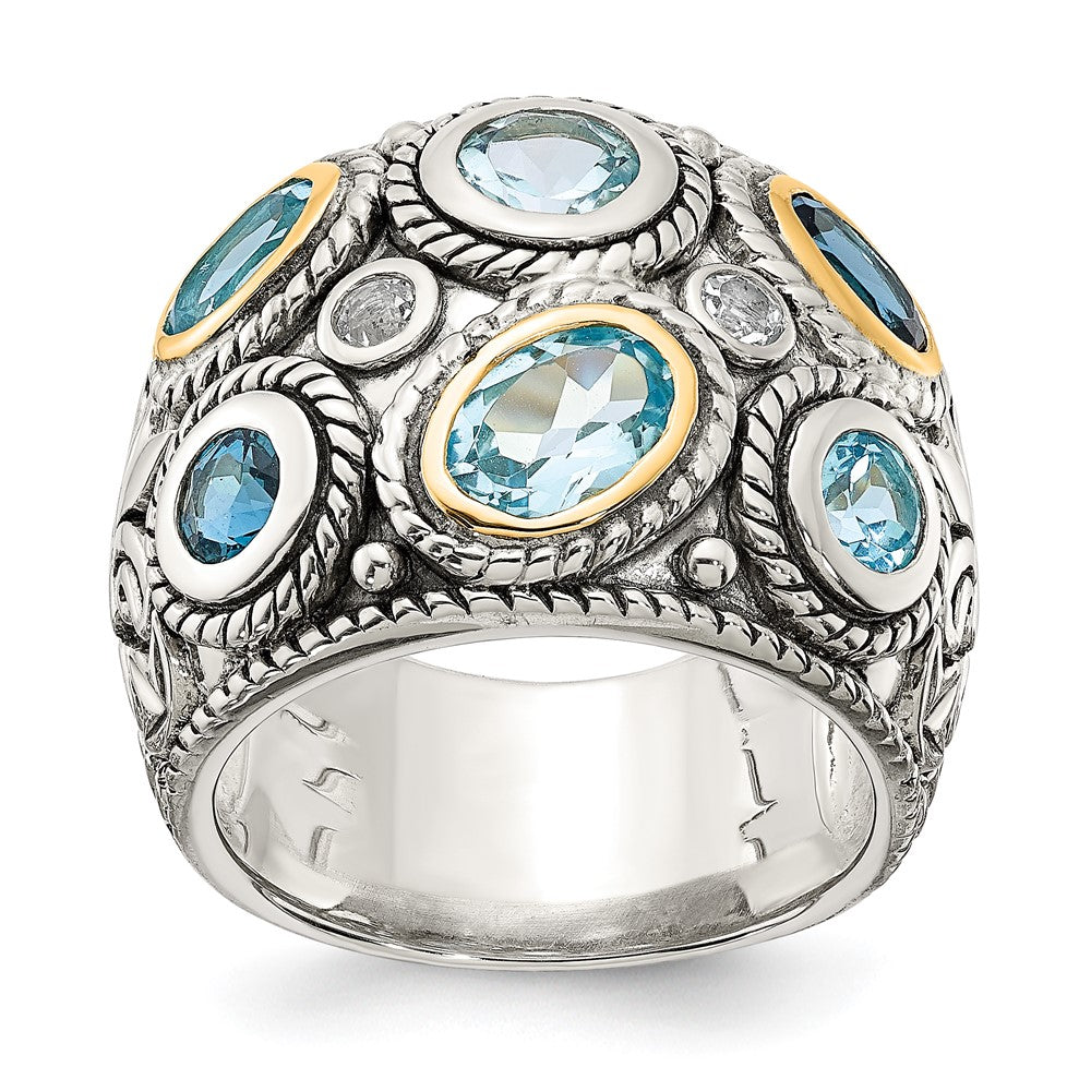 Sterling Silver RH-plated w/14k Gold and Blue Topaz Fancy Ring
