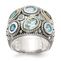 Sterling Silver RH-plated w/14k Gold and Blue Topaz Fancy Ring