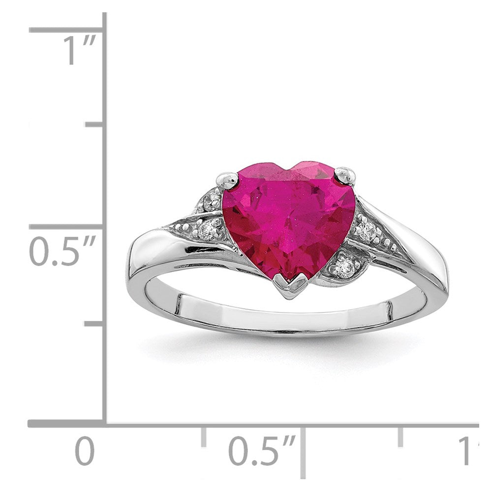 Sterling Silver Rhodium-plated CZ and Synthetic Ruby Heart Ring