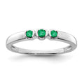 Sterling Silver Rhodium-plated Polished Emerald 3 Stone Ring