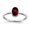 Sterling Silver Rhodium-plated Polished Garnet Oval Ring
