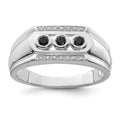 Sterling Silver Rhodium Plated Black and White Diam. Men's Ring