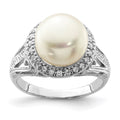Sterling Silver Rhodium-plated 10-11mm White FWC Pearl and CZ Ring