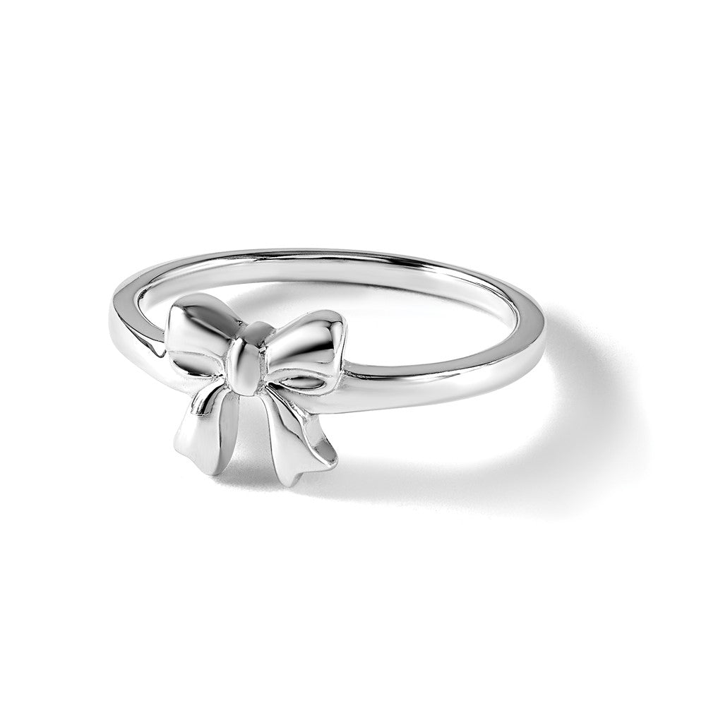 Sterling Silver Rhodium-plated Polished Bow Size 3 Ring
