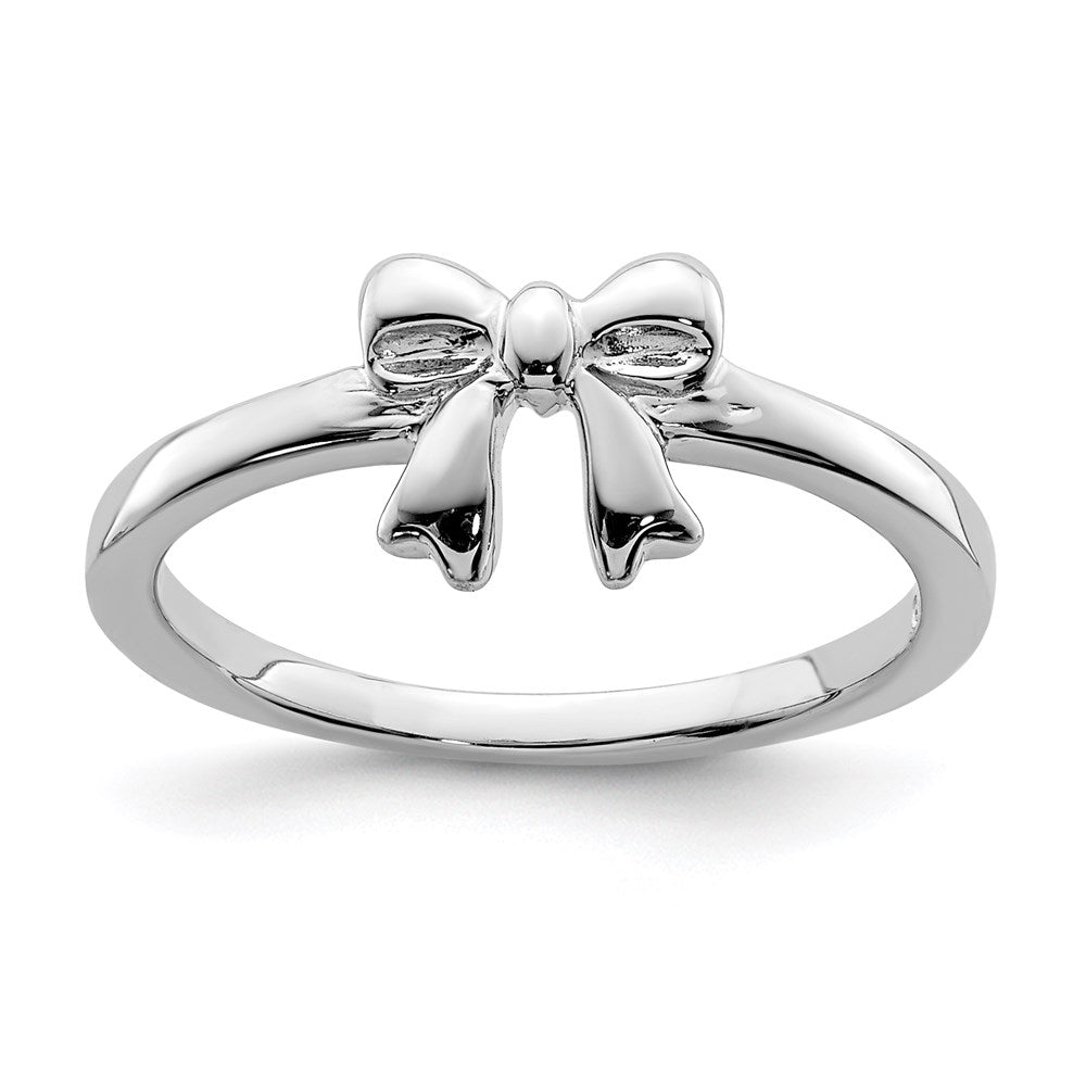 Sterling Silver Rhodium-plated Polished Bow Size 3 Ring