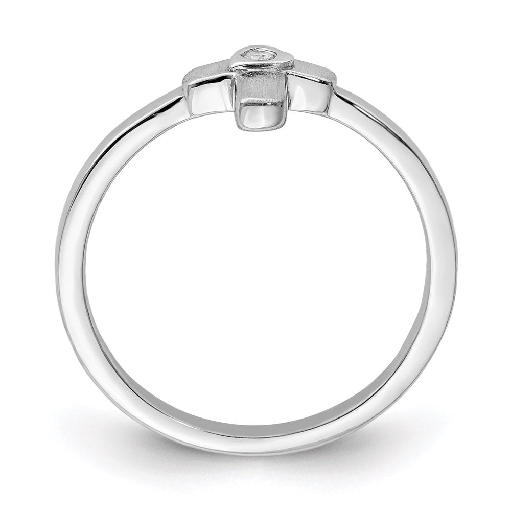 Sterling Silver Rhodium-plated Polished and Satin CZ Cross Ring