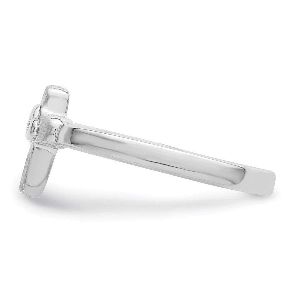 Sterling Silver Rhodium-plated Polished and Satin CZ Cross Ring